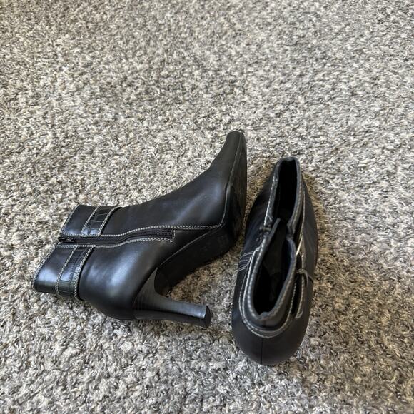 VTG Predictions Ankle Boots Pointed Toe Black Leather Heeled Buckle Zip Classic - Picture 5 of 8